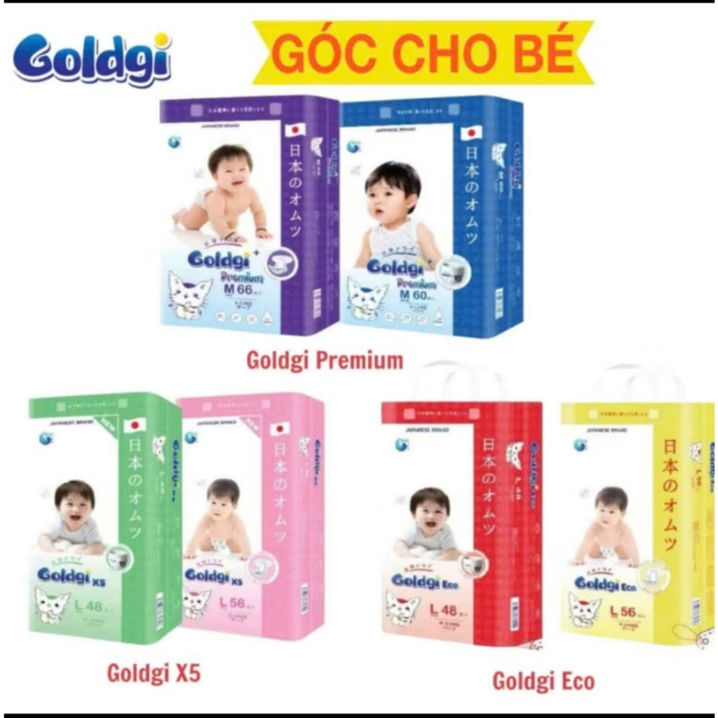 [THANH LÝ- TẶNG KHĂN ƯỚT] Bỉm quần/dán Goldgi+/X5/Eco Nhật Bản - Date cận cuối năm 2026