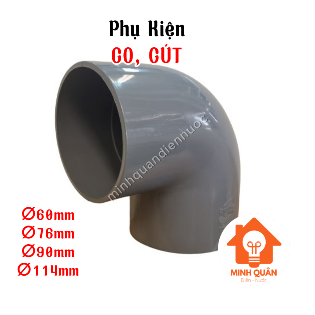 Co, Cút, Co Góc Vuông 90 độ phi 60, 76, 90, 114mm