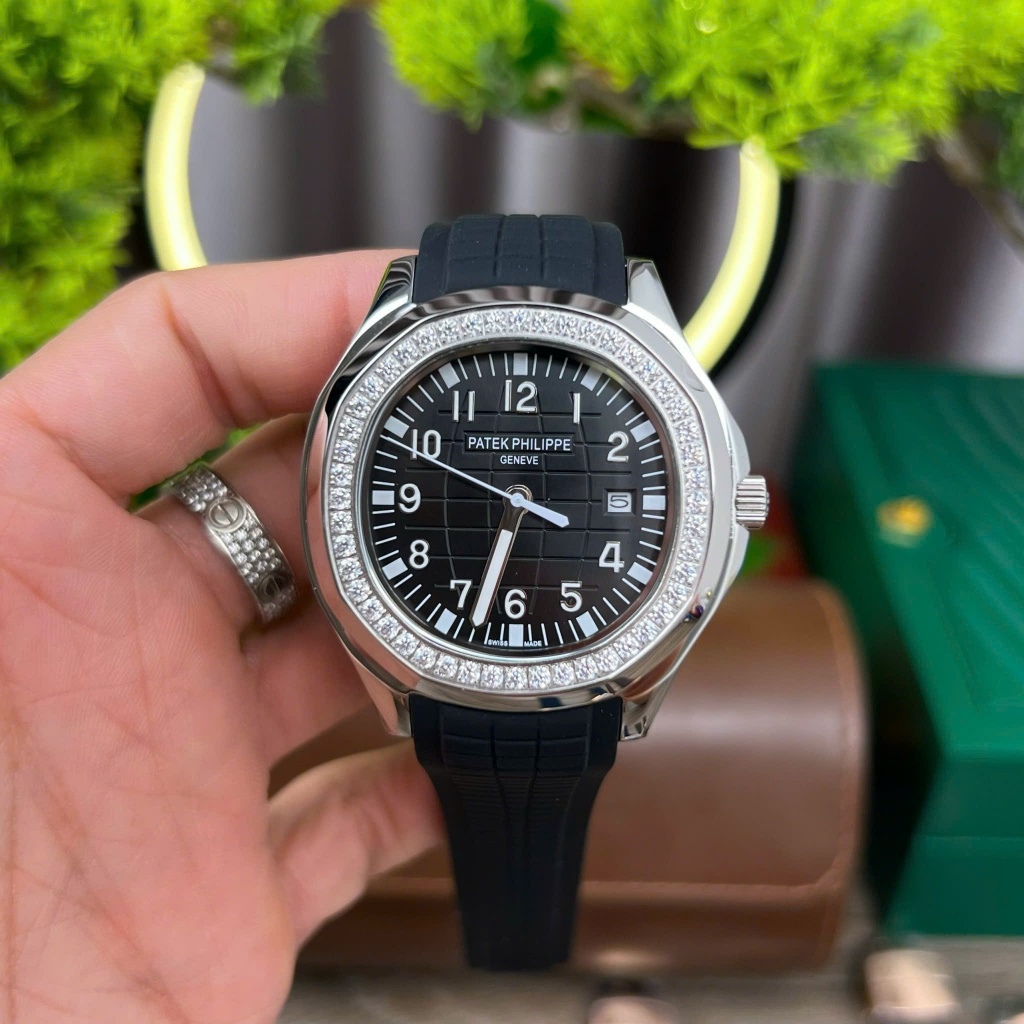 Đồng hồ nam PT Aqua mẫu cơ Automatic mặt đen viền trắng dây cao su size 41-42mm