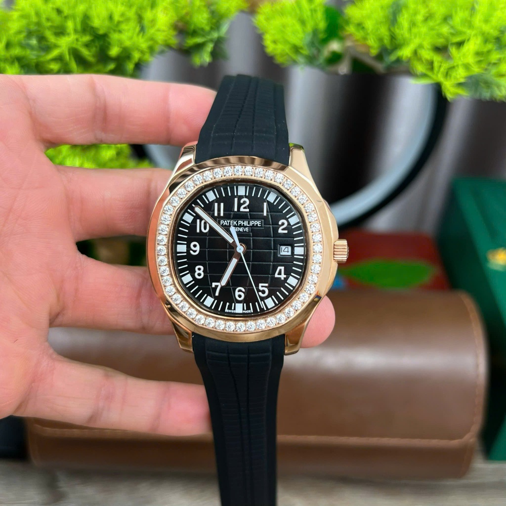 Đồng hồ cơ nam PT aqua máy cơ Automatic mẫu mặt đen viền vàng dây cao su size 41-42mm
