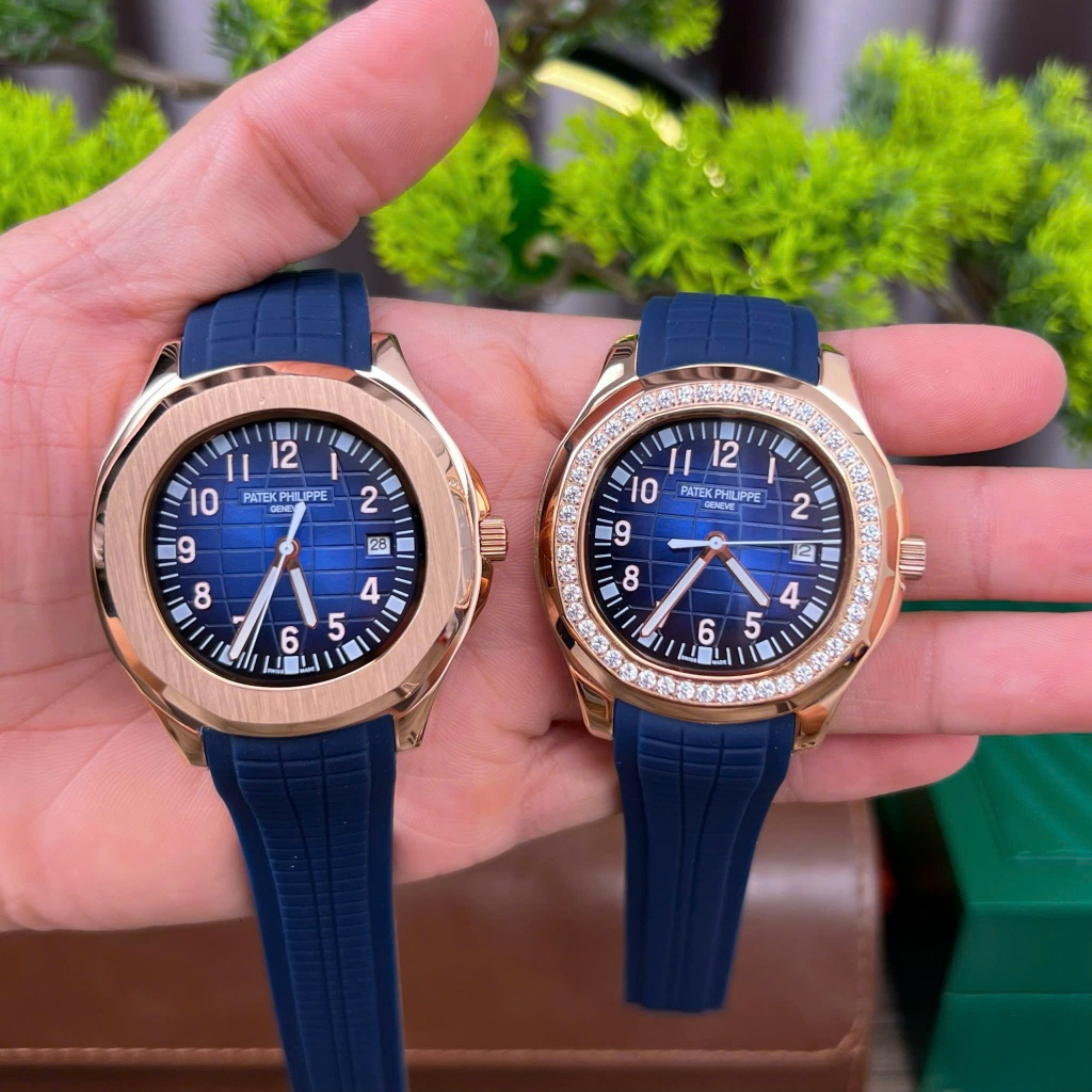 Đồng hồ Nam PT Aqua máy cơ Automatic mẫu xanh viền vàng dây cao su size 41mm-42mm