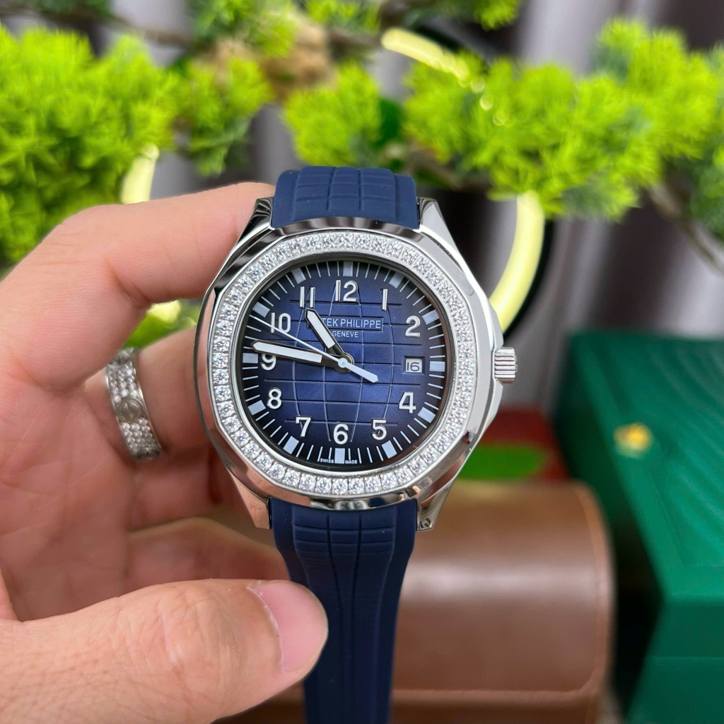 Đồng hồ nam PT Aqua máy cơ Automatic màu xanh dây xanh cao su size 41-42mm