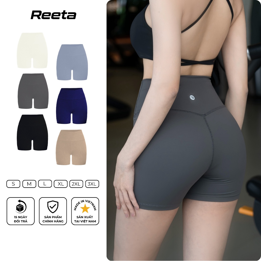 Quần đùi legging thể thao Reeta tập gym yoga, legging nữ cạp cao tôn dáng co giãn 4 chiều cao cấp - A3046