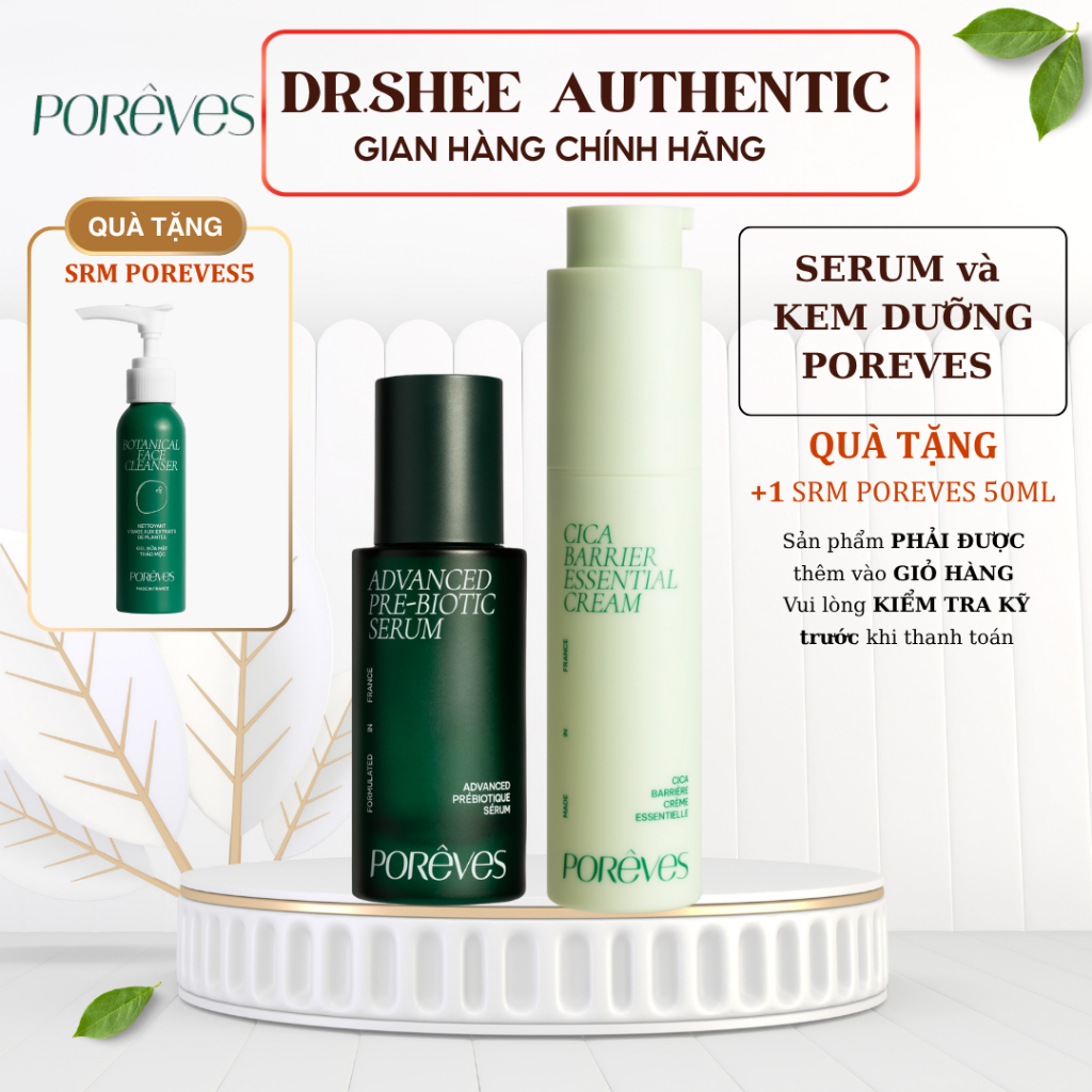 Poreves Serum tiền lợi khuẩn Poreves và kem dưỡng ẩm phục hồi Poreves Cica Barrier Essentail Cream