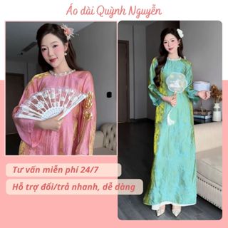   TẶNG QUẠT  Áo dài cách tân CÁT TƯỜNG áo dài tết 2026 dáng suông cổ ngọc tay loe lụa tằm nhăn tự nhiên MÃ CT09 