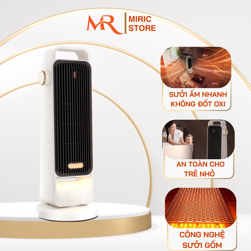 Máy sưởi gốm Nhập Khẩu không khô da Miric, quạt sưởi ấm mini điều khiển từ xa, tiết kiệm điện không đốt oxy tự ngắt