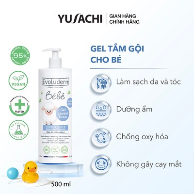 Sữa tắm gội cho bé Evoluderm chính hãng không cay mắt, làm sạch dưỡng ẩm toàn thân 500ml (QT)