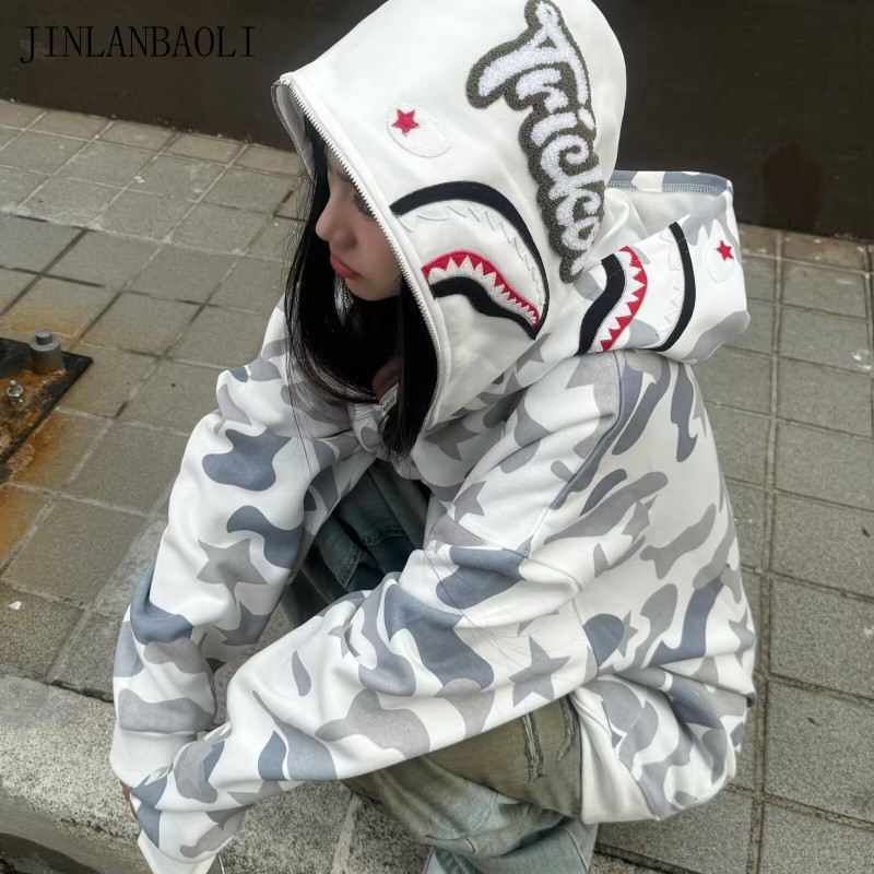 Áo hoodie cá mập rằn ri full zip, Áo BAPE cá mập.