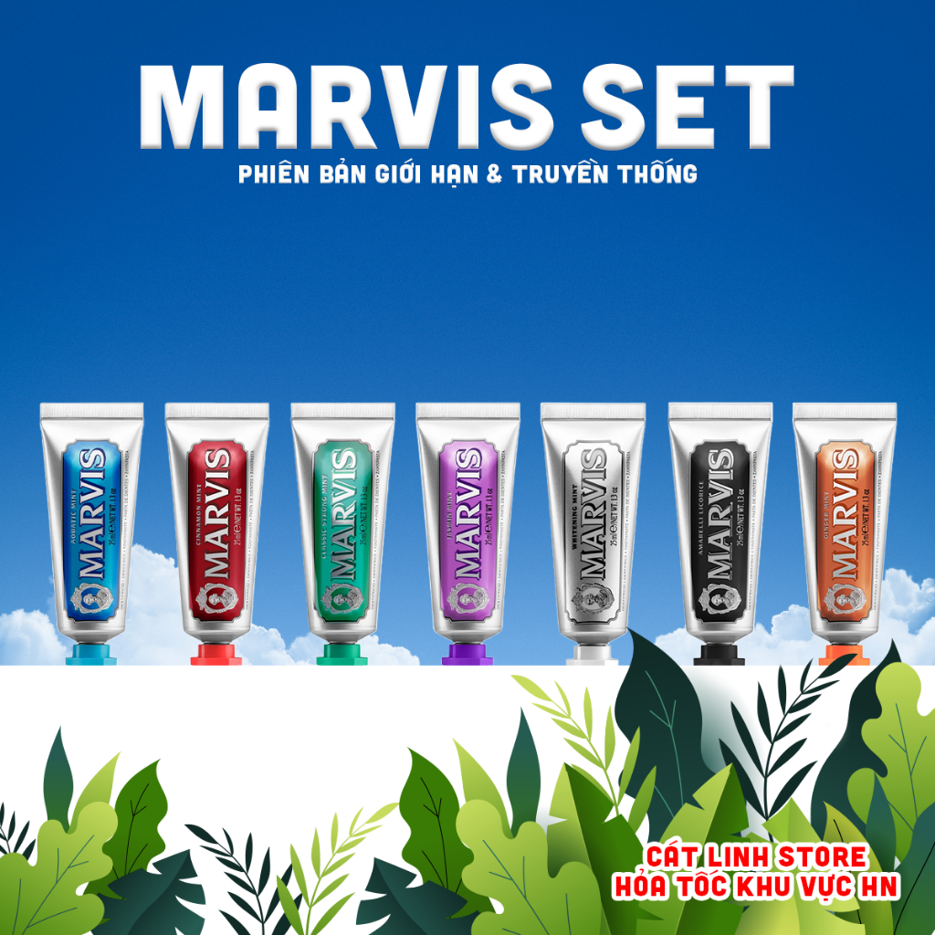 Kem đánh răng cao cấp Marvis Mini Set 3x25ml Tea Collection, Earl Grey Tea, Creamy Matcha Tea, Bloss