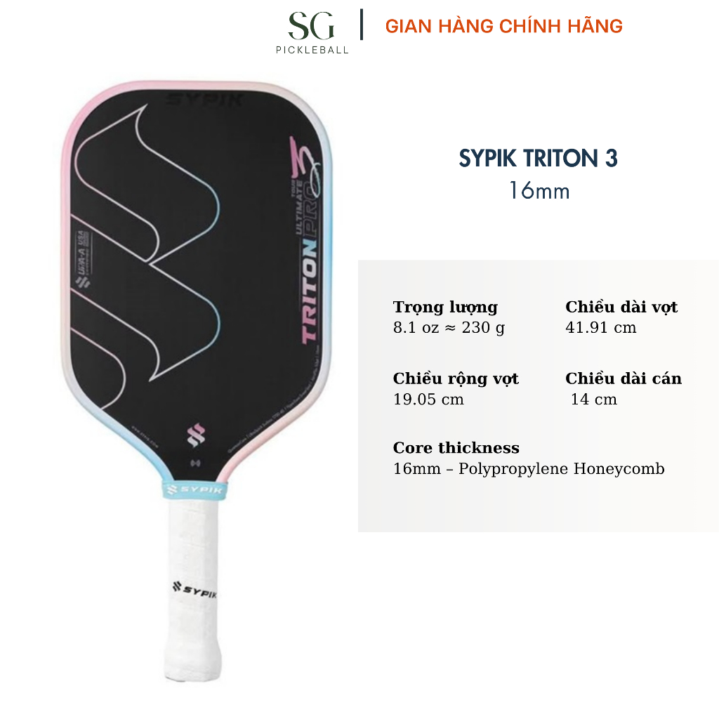 Vợt Pickleball Chính Hãng Sypik Triton Pro 3 - Vợt Dành Cho Mọi Cấp Độ Người Chơi