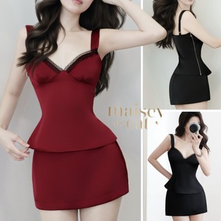   MAISEY 2970  Set áo lụa 2 dây phối ren + chân váy chữ A – sang trọng tôn dáng cực cuốn 