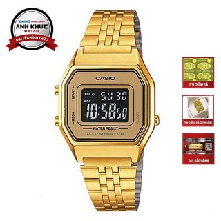 Đồng hồ điện tử nữ casio vintage la680wga-9bdf dây kim loại