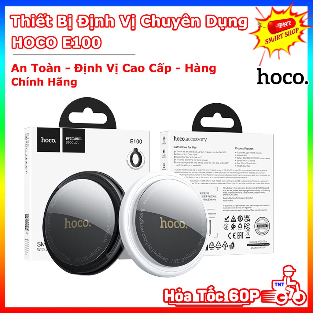 Thiết Bị Định Vị Chuyên Dụng HOCO E100 chất liệu ABS, tương thích rộng rãi, hỗ trợ Apple Find My