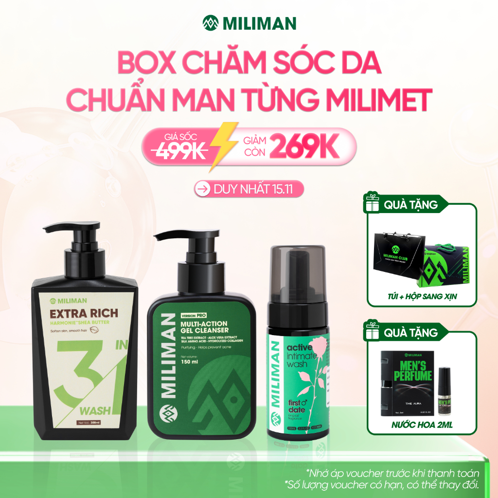 Quà Tặng Nam Giới Chuẩn Man Từng Milimet – Bộ MILIMAN Sữa Tắm, Sữa Rửa Mặt, Bọt Vệ Sinh