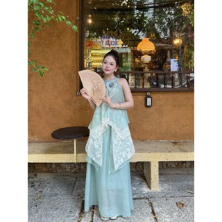  Set áo yếm tầng phối ren đính hoa kèm chân váy voan tơ ảnh thật  sẵn 