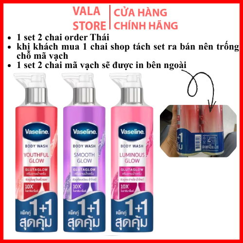   Chuẩn Thái  Sữa Tắm Trắng Da Vaseline Body Wash GlutaGlow 10X Cho Da Ẩm Mượt Căng Bóng 425ml 
