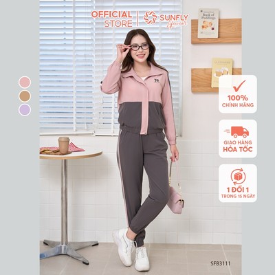 Set đồ nữ gió áo dài kéo khóa không mũ quần dài năng động SUNFLY SFB3111