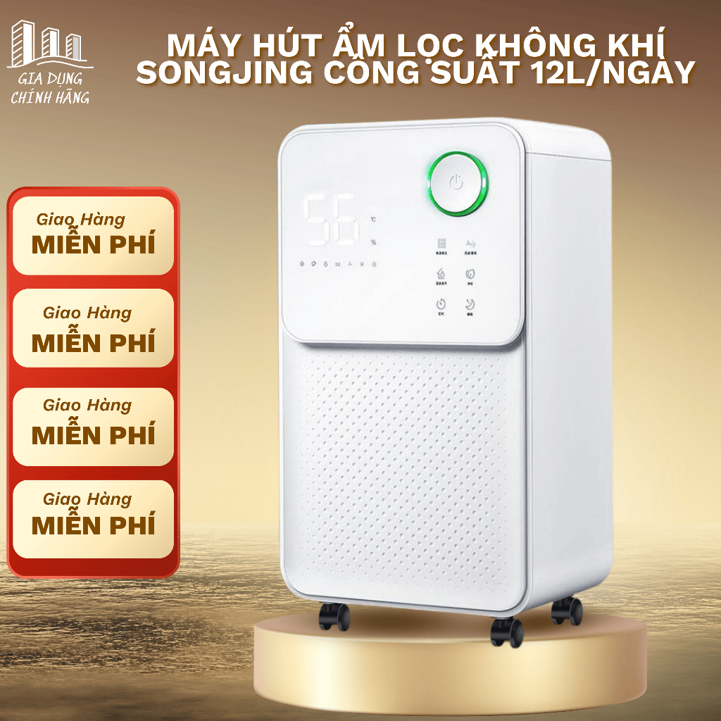 Máy Hút Ẩm Kiêm Lọc Không Khí Cao Cấp Songjing -125E Công Suất Hút Ẩm 12L/Ngày- Bảo Hành 12 Tháng