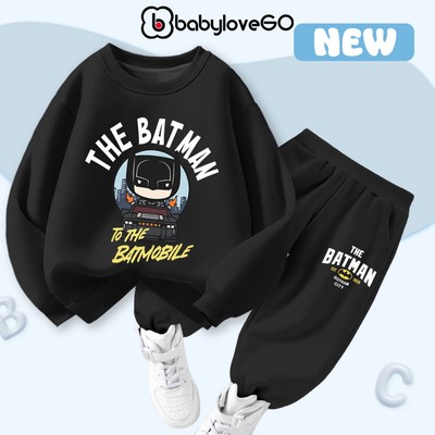 Bộ nỉ bé trai BabyloveGO đồ bộ thu đông dài tay in hình siêu anh hùng Marvel Batman cho bé từ 1 đến 10 tuổi