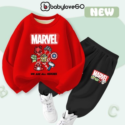 Bộ nỉ bé trai BabyloveGO đồ bộ thu đông dài tay in hình siêu anh hùng Marvel cho bé từ 1 đến 10 tuổi