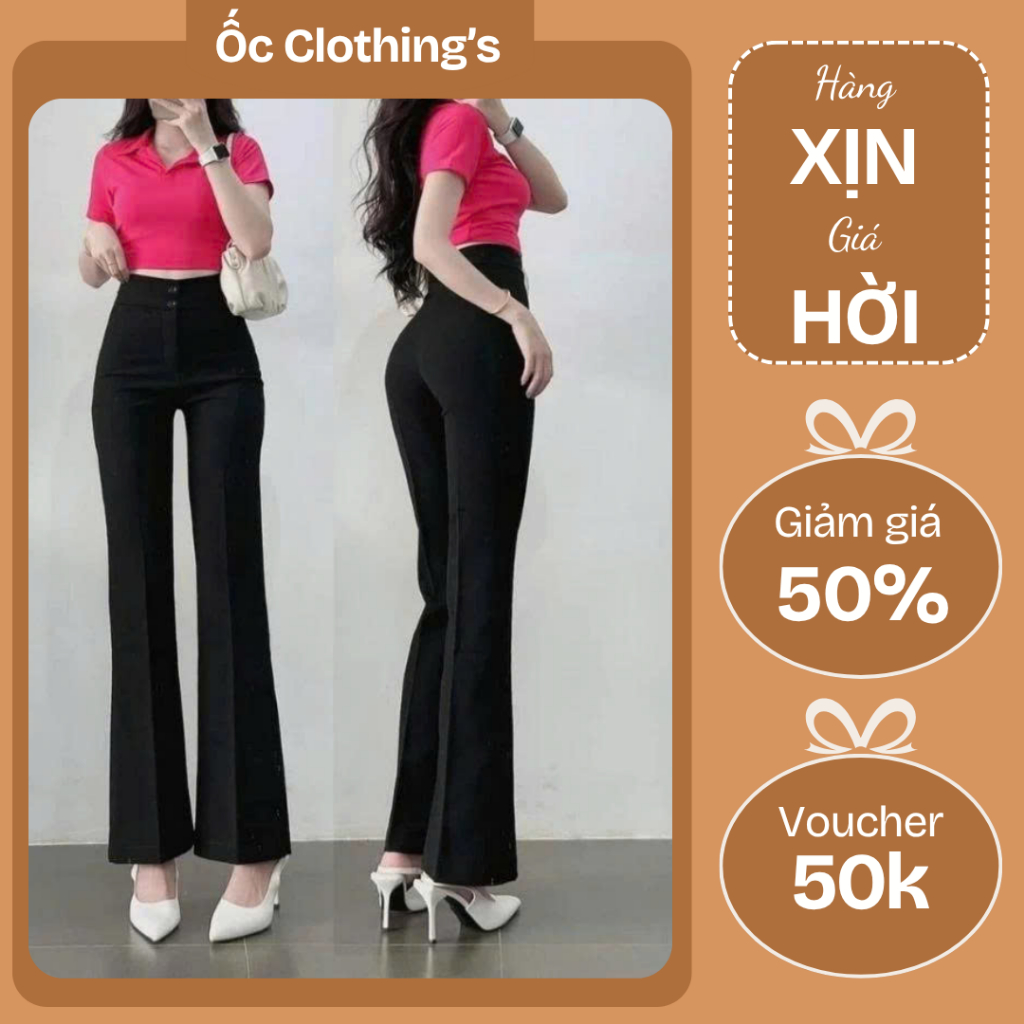 Quần Ống Loe Cạp Cao 2 Cúc Tôn Dáng Có Túi, 95cm, 101cm, Quần vải ống loe, Quần tây ống loe tuyết mư