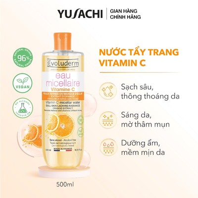 Nước tẩy trang Vitamin C Thiên Nhiên Thuần Chay Evoluderm sạch sâu, thông thoáng, làm trắng da (QT)