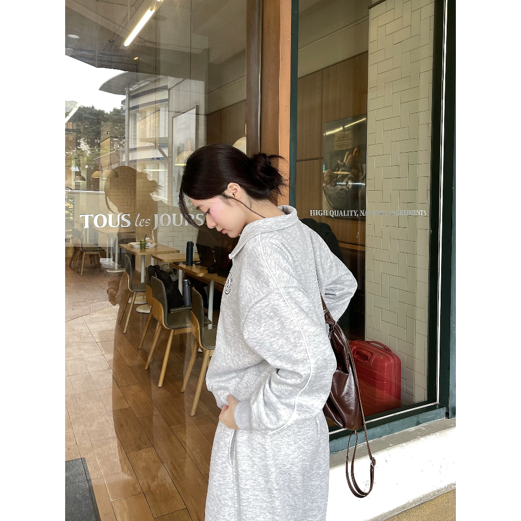 Set nỉ 2 da áo khoác có khóa kéo dáng rộng oversize qua eo kèm quần cạp chun ống rộng suông Clo31 | BigBuy360 - bigbuy360.vn