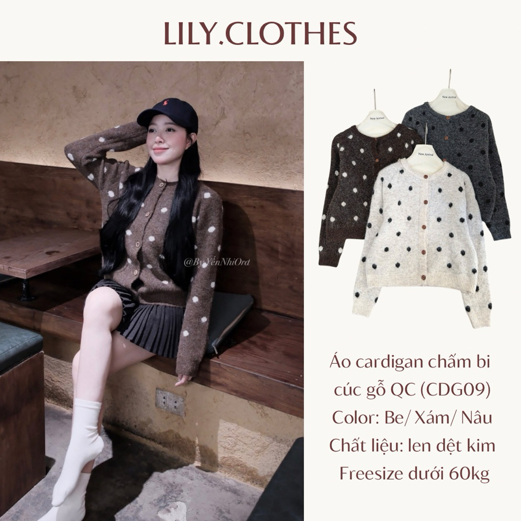 Lily.clothes- Áo cardigan chấm bi len lông thỏ cúc gỗ QC (CDG09)