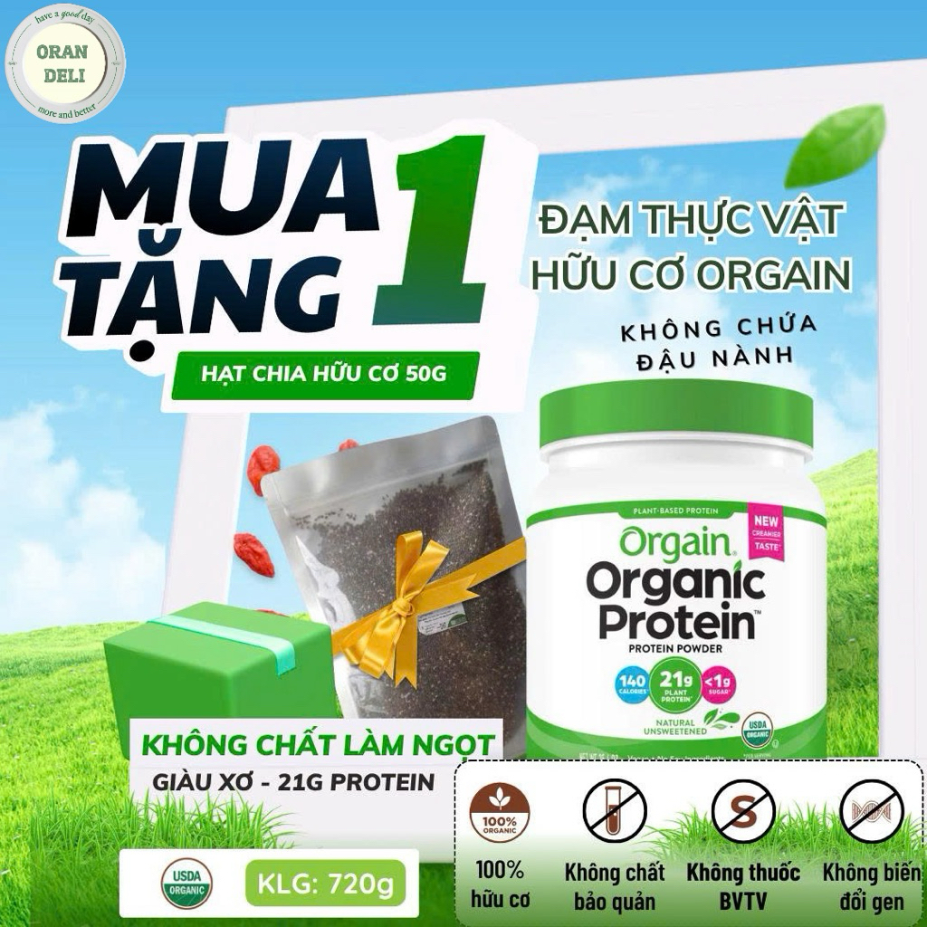 Đạm Thực Vật Hữu Cơ Orgain 720g Chính Hãng – Organic Plant Protein không chất làm ngọt, không hương 