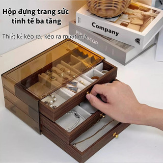  Hộp đựng trang sức nhiều tầng bằng gỗ óc chó cao cấp,Có thể đựng nhẫn vòng cổ và hoa tai. 