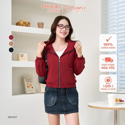 o gió nữ co giãn lót lưới kéo khóa có mũ SUNFLY SFA1057