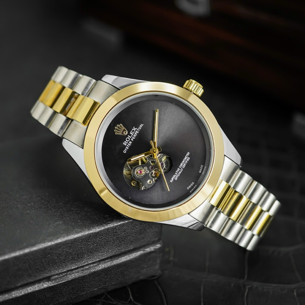 Đồng Hồ Nam ROLEX Cơ C52 Mặt Lộ Cơ Dây Thép Cao Cấp