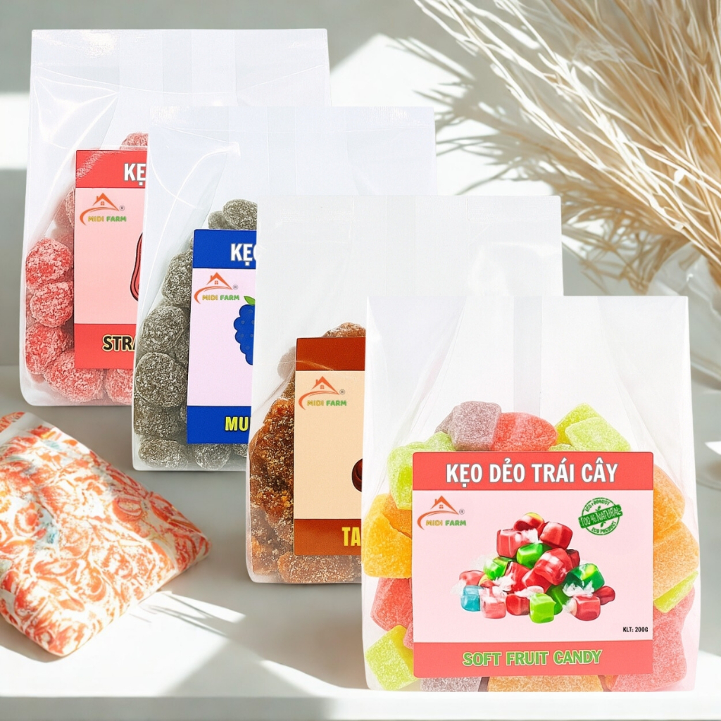 Kẹo dẻo hương trái cây MIDIFARM, kẹo dâu tây, dâu tằm, kẹo me, đồ ăn vặt đà lạt