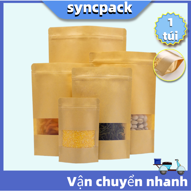 Túi khóa kéo giấy kraft nâu, túi đựng thực phẩm, 1 chiếc