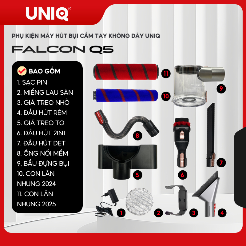Phụ Kiện Máy Hút Bụi UNIQ Falcon Q5 Cầm Tay Không Dây Chính Hãng (link 2)