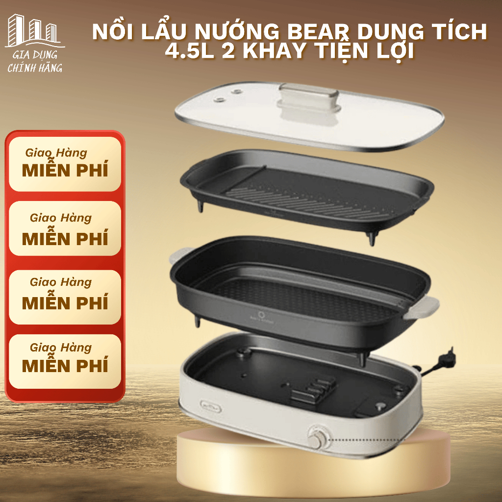 Nồi Lẩu Đa Năng BEAR SB-NL45K Dung Tích 4,5L Bảo Hành 12 Tháng