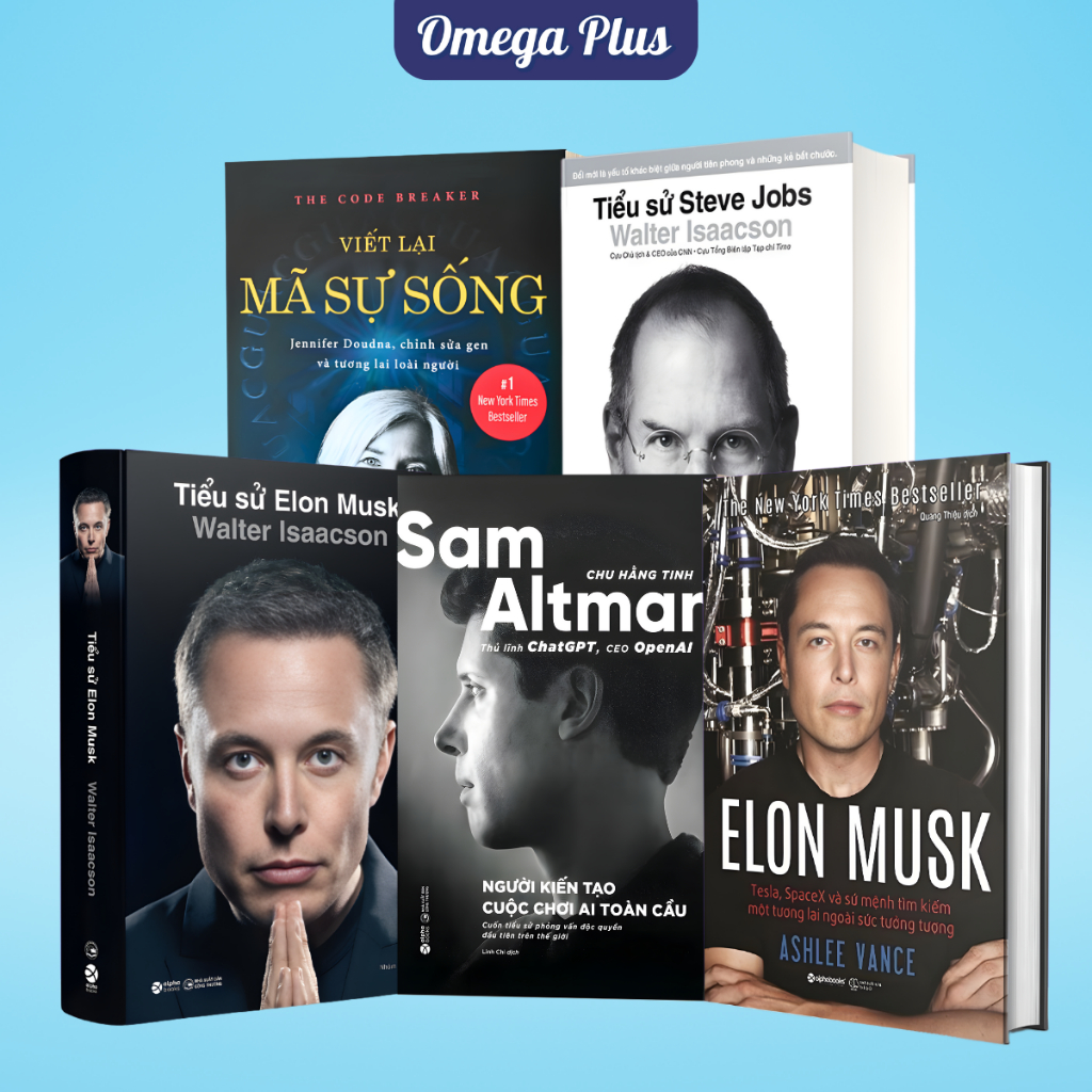 Bộ Sách: Tiểu Sử Steve Jobs +Tiểu Sử Elon Musk +Sam Altman +Viết Lại Mã Sự Sống +Elon Musk :Tesla, S