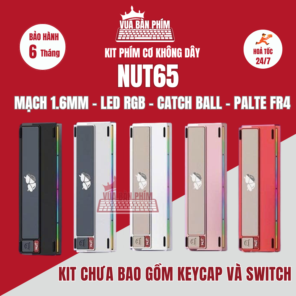 Kit bàn phím cơ không dây NUT65 | nut65 weikav nhôm cnc , 3 mode, catch ball, mạch xuôi , hotswap, l