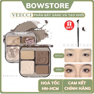  TẶNG CỌ Bảng Phấn Tạo Khối Và Bắt Sáng Highlight VEECCI 4 Màu Tự Nhiên Lâu Trôi Chống Nước BOWSTORE 