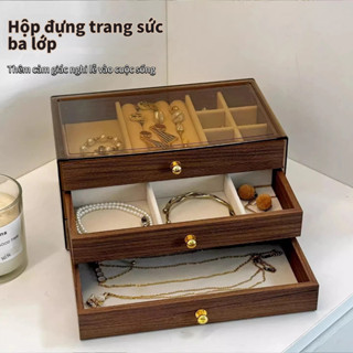  Hộp đựng trang Nhiều tầng sức vân gỗ óc chó chất lượng cao có nắp hộp đựng vòng cổ vòng tay 