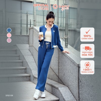 Set 3 ponte áo dây - áo khoác - quần suông dài đa dụng SUNFLY SFB3109