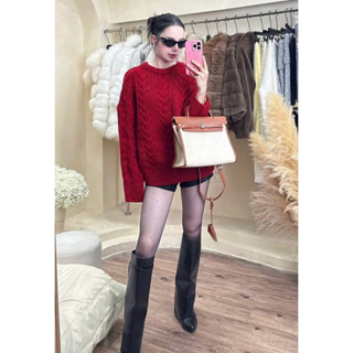 Áo len đỏ dài tay mặc đi chơi giáng sinh, noel, tết phối màu dễ thương, Áo len nữ chất len dệt dày cao cấp QK_002