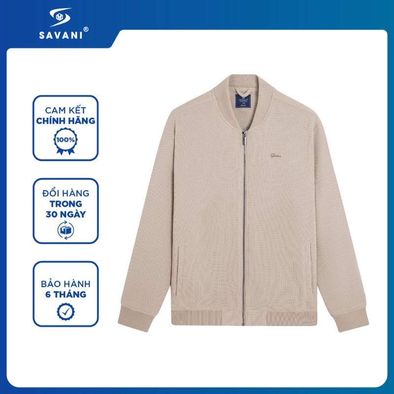 Áo Khoác Dệt Kim Nam SAVANI, Áo Bomber Có Khóa Kéo, Không Nhăn, Không Xù MKTA001W5