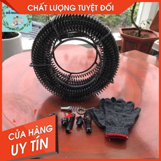  Dây thông tắc cống bồn cầu bồn rửa dùng cho máy khoan dây lò xo phi 16 + 6 đầu thông + 1 đầu kết + 1 đôi gang tay .... 