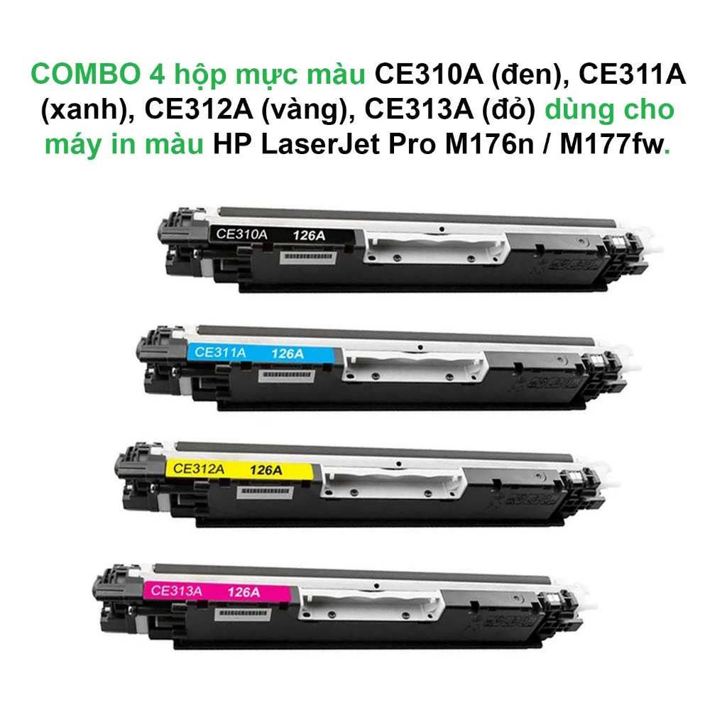 Combo 4 Màu hộp mực máy in máy in Laser Màu CP1025/ M176/ M177 / CE126/ CE310A, CE311A, CE312A, CE31