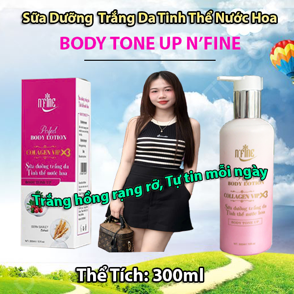 Sữa Dưỡng Trắng Da Tinh Thể Nước Hoa Body Tone Up N'FINE Collagen Vip X3 Lọ 300ml