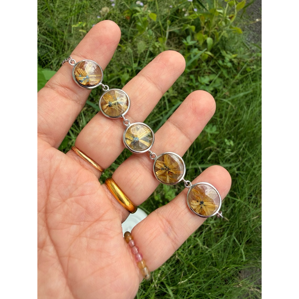 (AI105)(13mm+)Vòng tay Ta tóc vàng khung bạc 925