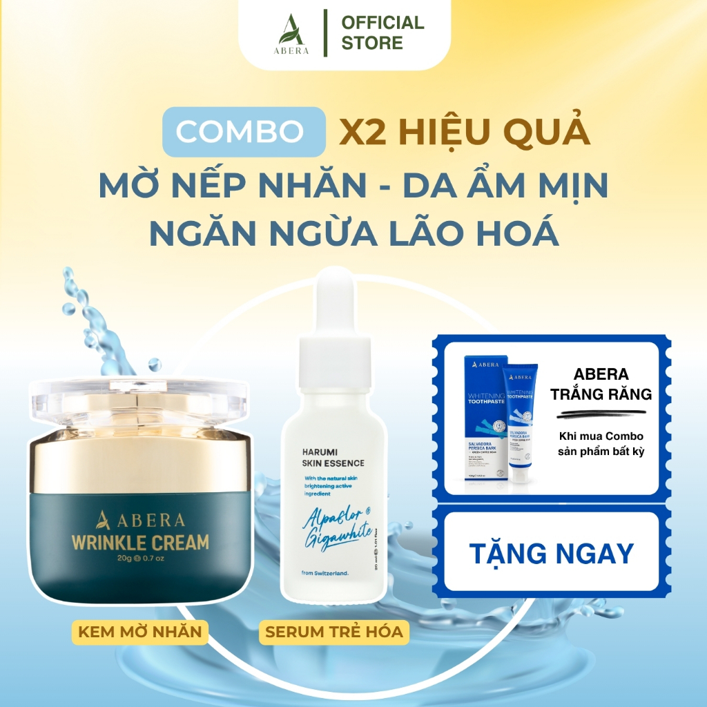 Combo Serum Harumi + Kem Mờ Nhăn Abera - Mờ Nếp Nhăn Trán, Rãnh Cười, Dưỡng Ẩm Sáng Da, Ngừa Lão Hóa