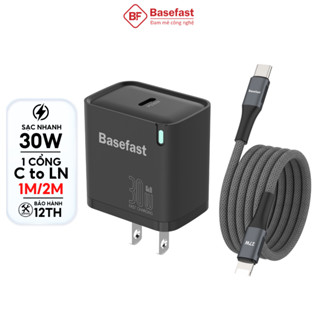 Combo bộ sạc nhanh 30W Basefast Củ sạc 1 cổng dây C to LN 1m 2m siêu bền cho Phone xsm 11 12 13 14