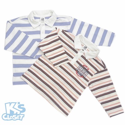 Áo Polo Dài Tay Họa Tiết Kẻ K'S CLOSET Chất Liệu Vải Cotton Dày Cho Bé Trai (2-14 tuổi) từ 11-62kg KT061FIF
